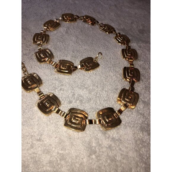 Vintage Goldtone Metal Square Tooled Charms Adjustable Chain Belt main image 7